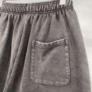 Personalizado Casual 100% algodón verano Vintage sol se desvaneció cordón en blanco pantalones cortos de sudor lavado ácido cintura media transpirable para hombres - Product Image 3