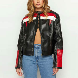 Vestes en cuir à la mode pour femmes de couleur unie et à motif solide Vestes en cuir à la mode pour femmes - Product Image 1