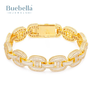 Hip Hop 14mm cubano pulsera y brazalete Iced Out Moissanite 14K chapado en oro Iced Rollie Link Diamond Premium Collection - Product Image 1