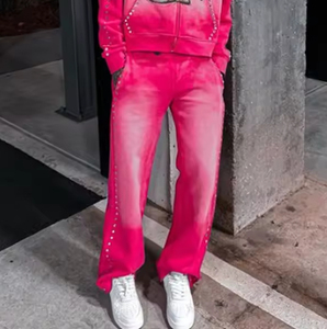 Pantalones Deportivos Vintage Personalizados para Hombre, Pantalones Lavados con Pedrería Lateral, Pantalones Cargo Holgados de Algodón Francés para Hombre - Product Image 4