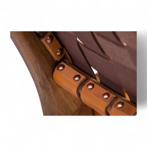 Silla de cuero artesanal de Indonesia hecha a mano, cómoda, moderna, de mediados de siglo, con marco de madera de teca maciza, sillas decorativas para sala de estar - Product Image 6
