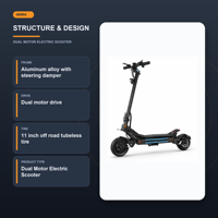 Scooter électrique double 1500W, batterie 60V 30Ah, autonomie 70KM, vitesse 70KMH, pneus tout-terrain 11 pouces, freins hydrauliques, entrepôt Europe