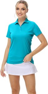 Polo de Manga Corta para Mujer, Color Sólido, Tejido de Punto, 100% Poliéster, Estilo Casual, Azul - Product Image 2