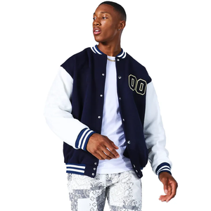 Chaqueta de béisbol universitaria de manga larga con estampado personalizado para hombre con cuello levantado diseño liso en blanco para invierno - Product Image 2