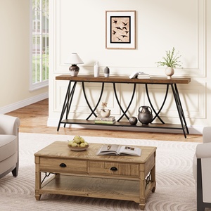 <span class=keywords><strong>Console</strong></span> d'entrée <span class=keywords><strong>rustique</strong></span> en bois, table de canapé à structure métallique stable avec pieds réglables, table de couloir à 2 niveaux pour la maison et l'hôtel - Product Image 5