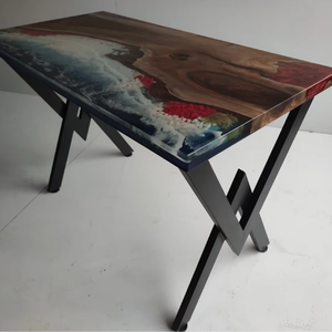 Table rectangulaire moderne de luxe en résine époxy artisanale, imperméable, pour salon, bureau, Diwali, retraite - Product Image 1