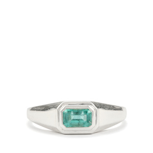 Zambian <b>Emerald</b> Signet <b>Ring</b> Green Gemstone 0.56 Carat 7x9mm 925 Sterling <b>Silver</b> May Birthstone Single Stone Signet Style - Product Image 2