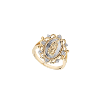 Anillo de Aleación de Alta Gama con Diseño Religioso Cristiano, Antideslustre, Moderno, Bicolor, Chapado en Rodio, con Circonitas, de la Virgen María, para Mujer
