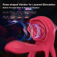 Anneau vibrant étanche en silicone à motif rose, 9 vitesses, double stimulation, rechargeable, télécommandé, pour vente en gros