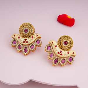 Antique-Style Religious <b>Stud</b> 184949 Featuring Floral Pattern Bezel Setting Zircon Brass Pearl <b>Turquoise</b> for Wedding Party - Product Image 2