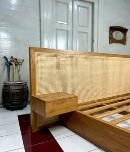 Wood Rattan Upholstered <b>Bed</b> <b>Platform</b> <b>Bed</b> Wooden <b>Bed</b> Frame Bedroom Hotel Furniture - Product Image 2
