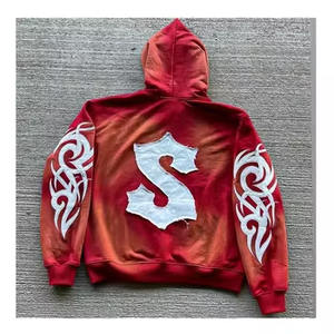 Sudaderas con capucha con parches bordados desgastados personalizados para hombre, sudaderas térmicas de algodón transpirable de manga larga para invierno Digital - Product Image 2