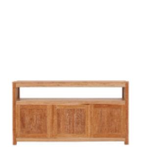 Buffet de luxe à 3 portes en bois massif avec étagères, design du milieu du siècle, cadre en bois de teck d'Indonésie - Product Image 1