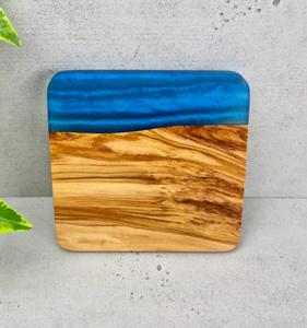 Ensemble de sous-verres en bois d'olivier et résine bleu Tout sur le nouveau style en bois d'olivier Sous-verres de bonne qualité Bois et résine River Epoxy - Product Image 4