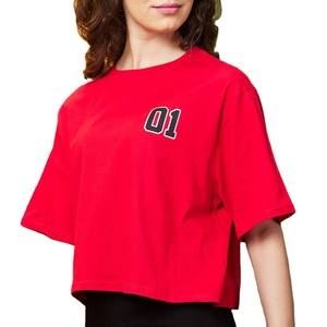 Camiseta de Manga Corta con Cuello Redondo para Mujer, 100% Algodón, Tejido Transpirable, Personalizable con Logotipo, Venta al Por Mayor de Fábrica - Product Image 1