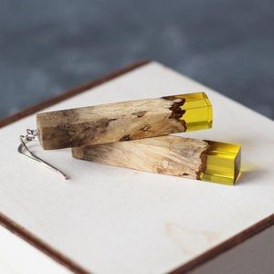 DANGLES Gold Foil <b>Black</b> White Resin <b>Heart</b> Shape Earrings Square Round Geometric Wooden Resin Drop Earrings - Product Image 1