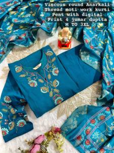 ชุดแฟชั่นสวยคุณภาพดีเยี่ยมผ้าวิสคอสพร้อมด้ายโมติกางเกงทำงาน kurti และ dupatta ผู้หญิงแฟชั่น exporter - Product Image 5