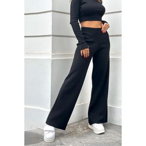 กางเกงทรงตรงสีดำระบายอากาศได้ดี เอวสูง ดีไซน์แบบสูท - Product Image 4