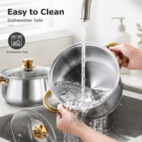 Ensemble de casseroles en acier inoxydable OEM/ODM avec poignées dorées et couvercles en verre, ensemble de 8 ustensiles de cuisine pour la maison