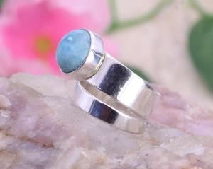 Anillo de Larimar de plata 925 de estilo clásico para mujer, piedra preciosa cortada, declaración, compromiso de boda, regalo de aniversario, ajuste de bisel con incrustaciones - Product Image 5