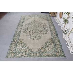 Alfombra turca Vintage área grande 5,4 X 8.6ft forro de látex de lana verde Patchwork para adolescentes estilo Rectangular-modelo 'habitación' - Product Image 1