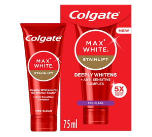Dentifrice Colgate Max White Stainlift Pro Clean 75 ml - Dents 5 fois plus blanches Protection 24h/24 et 7j/7 pour les dents sensibles. - Product Image 1