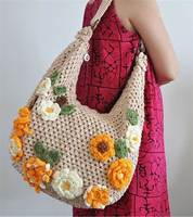 Fantaisie Style chaud à la main Floral tricot Crochet fil Net blanc marguerite fleur motif fourre-tout sac à main épaule sac de plage