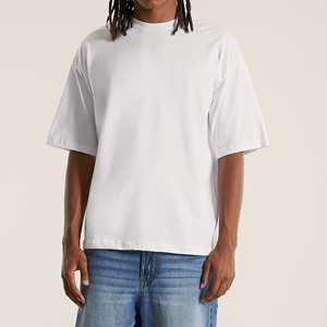 T-shirts pour hommes coupe ample 100% coton de haute qualité en tricot lourd grande taille couleur unie conception personnalisée hommes vêtements décontractés d'été - Product Image 4