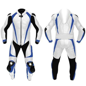 Traje de Motociclismo de Cuero Azul de Talla Grande, Transpirable y Resistente al Viento, con Rayas Blancas y Amarillas para Adultos - Product Image 3