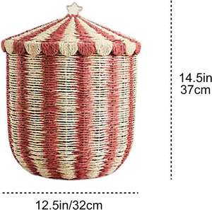 Handwoven Circus Tent <b>Storage</b> Basket with Lid | Creative Wicker Toy Organizer for <b>Kids</b> Room Nursery and Playroom Decor - Product Image 2
