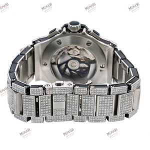 Uniek Vervaardigde Luxe Automatische Diamant Horloge Blauwe Toon Chronograaf Datum Antiek Dual Tijdzone Sub-Wijzerplaat Polshorloge Volledig Bevroren - Product Image 4