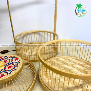 PANIERS DE RANGEMENT EN BAMBOU à deux niveaux avec motifs de fleurs Panier de rangement de fruits Panier cadeau Emballage élégant et durable - Product Image 2