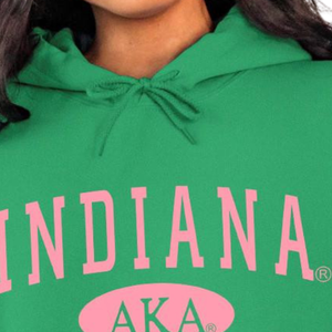 Sudadera con Capucha AKA Indiana State, Color Verde Pakistán y Rosa, con Estampado Gráfico, Personalizada para Hermandades Griegas - Product Image 4