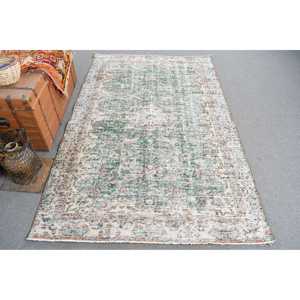 Alfombra vintage, alfombra turca de 4.7x7.3 pies, alfombra de lana con motivos de plantas y árboles en verde y azul. - Product Image 1