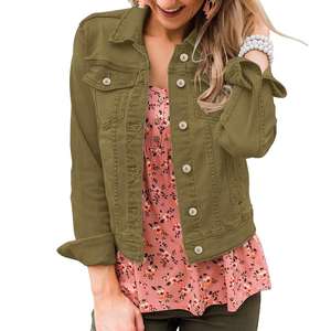 แจ็คเก็ตยีนส์ผู้หญิงสำหรับฤดูหนาวขายส่ง - รับผลิตตามแบบ OEM พร้อมกระดุมตกแต่ง ลุคแบบฟอกสี ระบายอากาศได้ดี เป็นมิตรกับสิ่งแวดล้อม แห้งเร็ว ผ้าฝ้าย รับทำโลโก้ตามสั่ง - Product Image 1