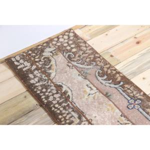 Alfombra Turca Vintage, Alfombra de Retazos de 1.7x8.5 pies, Alfombra de Pasillo Marrón con Diseño Floral - Product Image 5