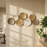 Ensemble d'art mural rond en métal Mandala Bohème, disques texturés or, blanc et gris, sculpture murale suspendue, décoration murale moderne pour la maison