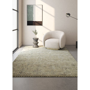 พรมขนสัตว์ถักมือและไหมไผ่ลาย Chaos Theory สีเบจและสีน้ำตาล สำหรับห้องนั่งเล่นวัยรุ่น ห้องโถง ลายเหรียญตรา Esk-634 - Product Image 4