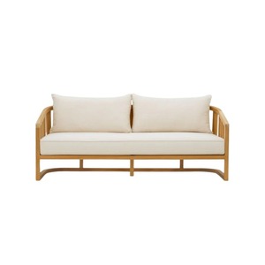 Minimalist Teak Wood Sofa Outdoor <b>Indoor</b> Scandinavian Retro Guest Chair Garden <b>Bench</b> Daybed with Premium Cushion Aesthetic - Product Image 1