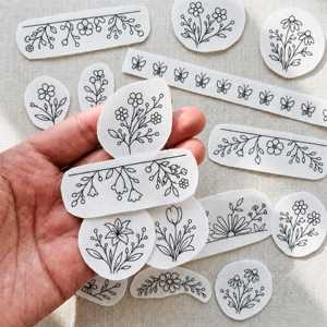 Lot de 24 autocollants brodés lavables et hydrosolubles - un kit floral symétrique adapté aux vêtements, jeans, sacs et chapeaux - Product Image 1