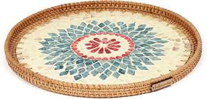 Bandeja redonda de ratán de mimbre lista para enviar, artículos de cocina con Incrustaciones de nácar, bandeja para servir al por mayor de INDIA BY HF CRAFTS - Product Image 4