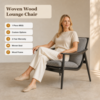 Fauteuil lounge gris tissé sur mesure, fauteuil d'appoint moderne pour salon avec structure en bois pour hôtel et villa