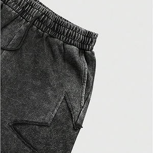 Shorts de survêtement en molleton 100 % coton de haute qualité, écologiques, unis, brodés, style urbain, effet délavé vintage français pour l'extérieur - Product Image 4