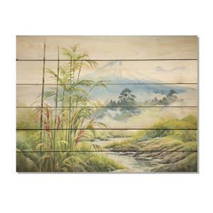 Bambou Charme Art Mural sur Bois de Pin Naturel Japon Volcan I Panneau Mural en Bois - Product Image 2