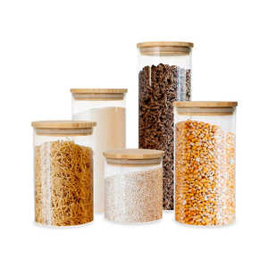 5-Piece Airtight <b>Food</b> <b>Storage</b> Canister Set Glass <b>Containers</b> with Bamboo Lids for <b>Dry</b> <b>Food</b> Pantry Organization - Product Image 1