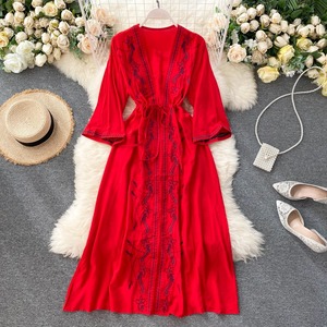 Nueva llegada túnica/Vestido largo mexicano de alta calidad para mujer hasta el suelo manga larga cintura borlas 100% algodón natural - Product Image 2