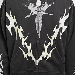OEM <b>Black</b> Angel <b>Zip</b> <b>up</b> <b>Hoodie</b> for <b>Men</b> Women Casual Hot Flame Graphic Oversized Streetwear Aesthetic Sweatshirt for Winter - Product Image 3