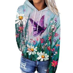 Servicio OEM Sublimación personalizada Impresión de flores Sudaderas con capucha Sublimación de poliéster para mujeres Sudaderas con capucha - Product Image 1