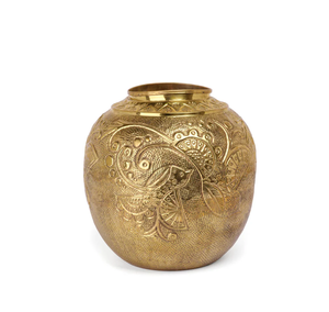 Vase à fleurs rond en laiton dessus de table décoratif aspect fantaisie vase à fleurs en laiton antique artisanat produits de qualité supérieure - Product Image 1