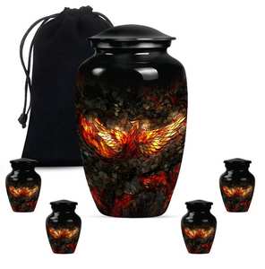 Élégante urne funéraire en mosaïque Phoenix noire avec mosaïque Fiery Phoenix Design Urne commémorative personnalisée unique Cendres pour adultes - Product Image 4